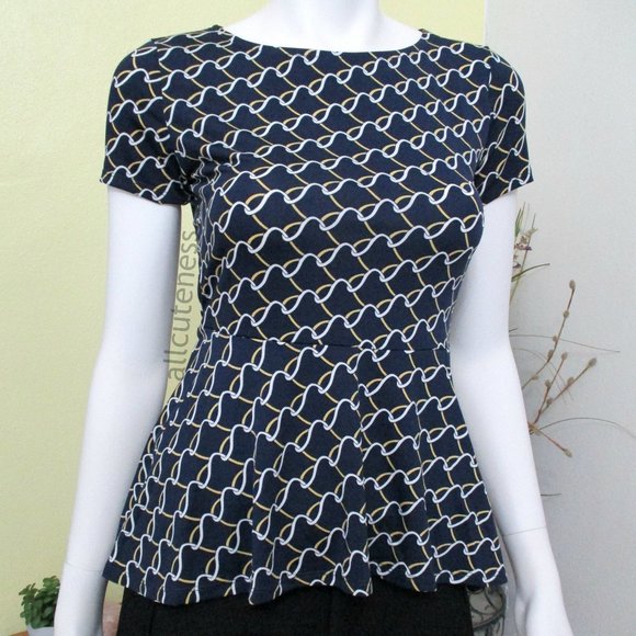 Tops - Navy Blue Short Sleeve Blouse